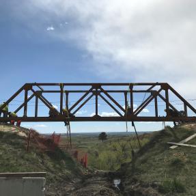 A side view of the partially constructed South Bridge along the North Sky Trail