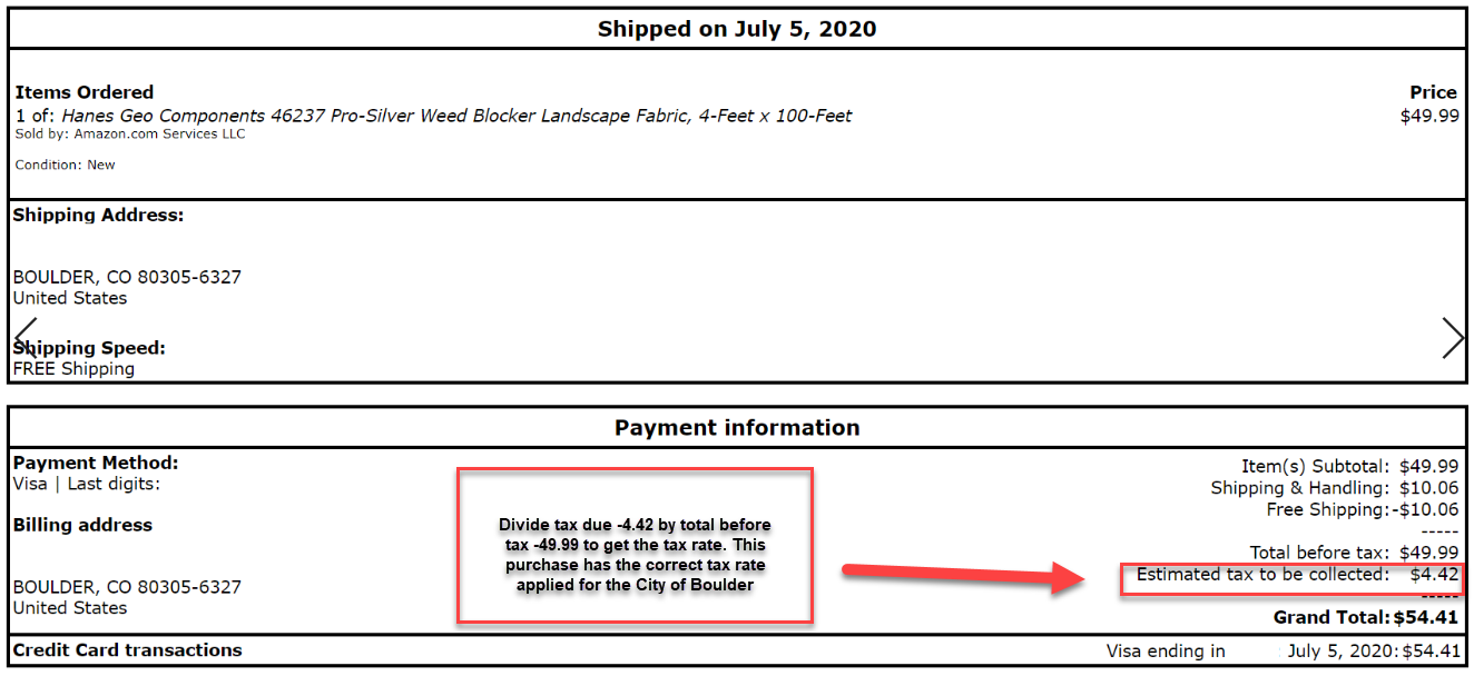 Sample invoice with City of Boulder tax