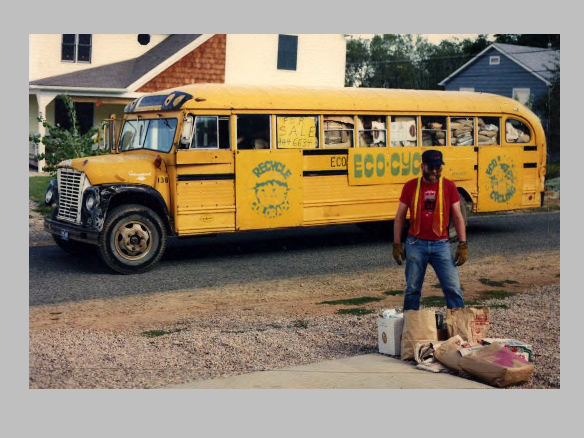 A volunteer sorts recyclables for Eco-Cycle in 1977. 