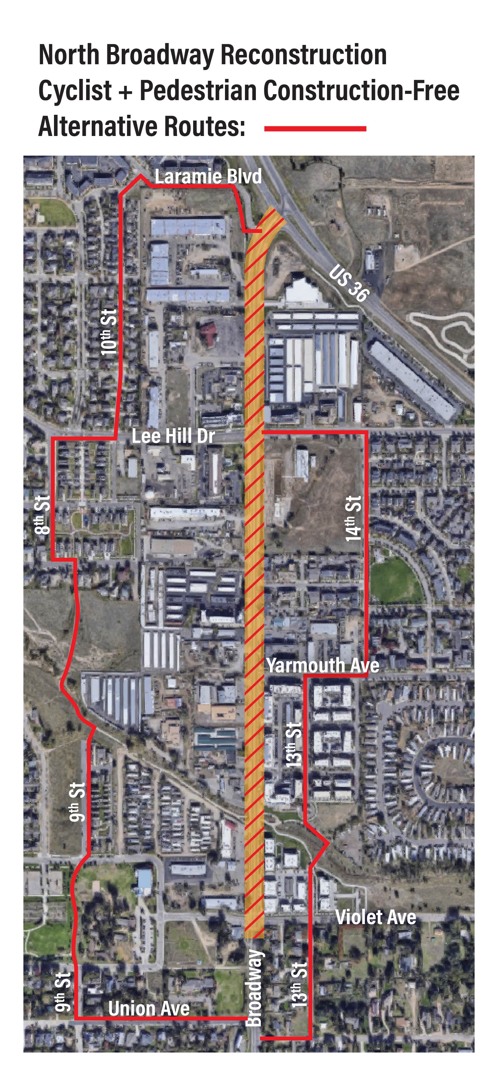 Map of Construction-Free Alternative Routes for Pedestrians and Bicyclists