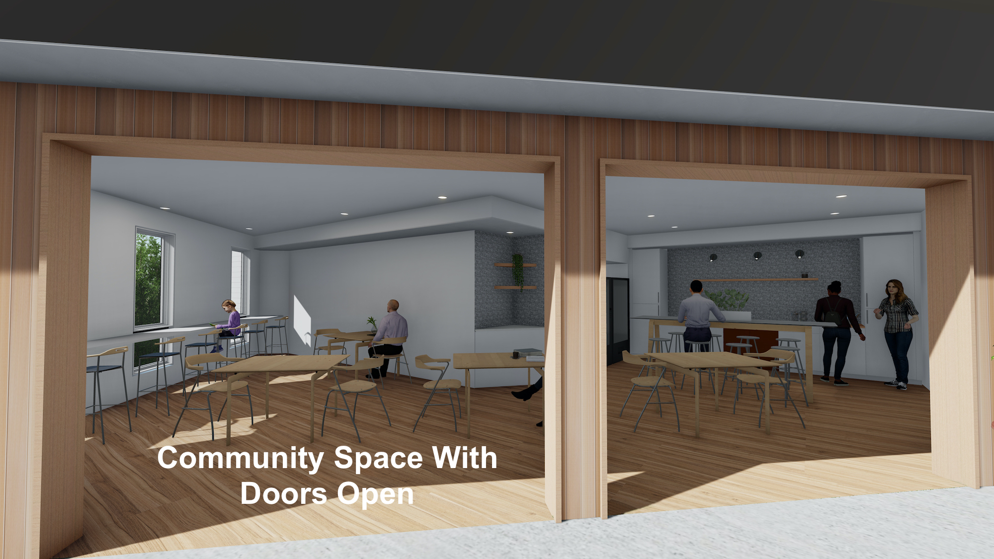 Velo Condos Airport Rd - Exterior Coworking CoMarket Overhead Doors Open