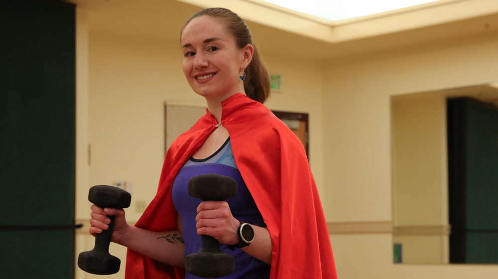 Superhero fitness instructor Kat