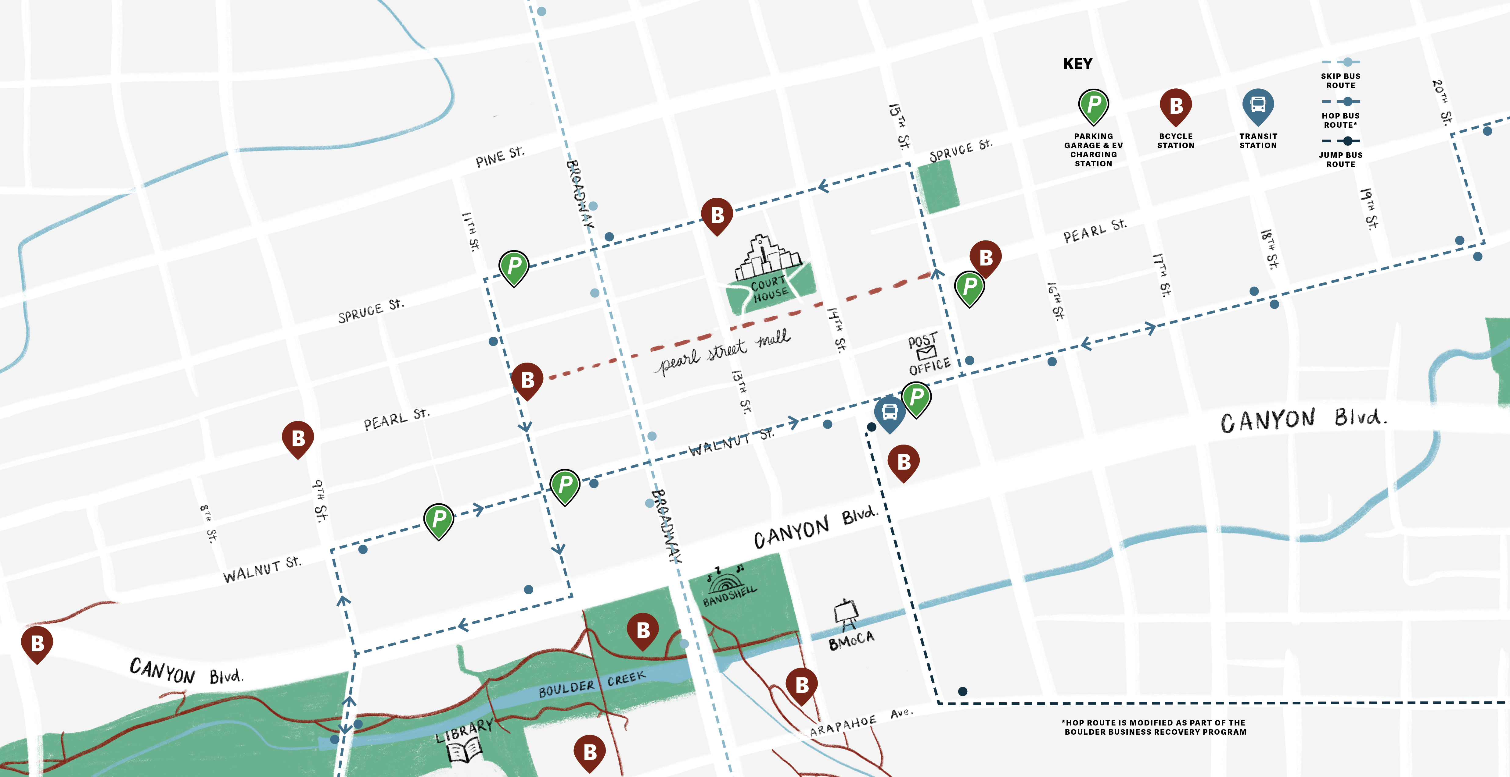 Map of where to park in downtown Boulder