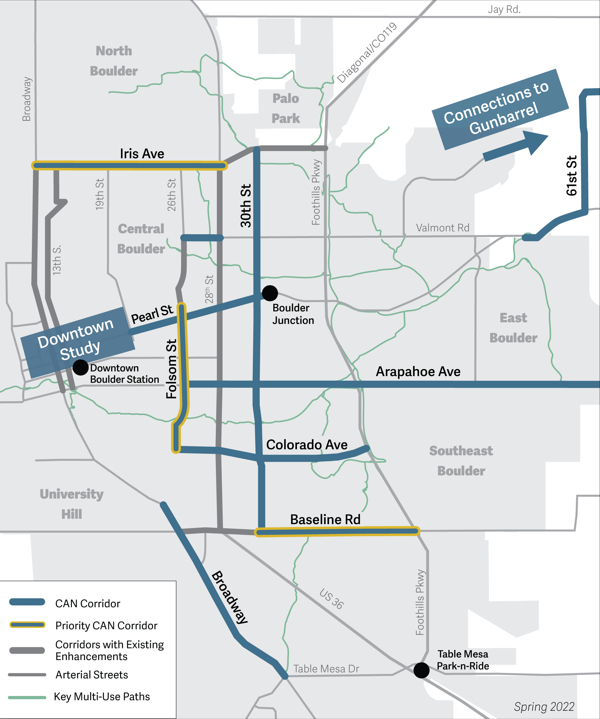 A map of Boulder's Core Arterial Network