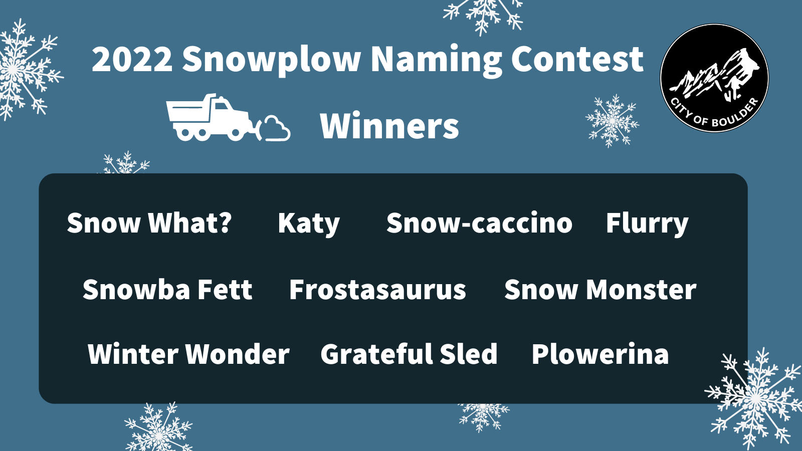2022 Snowplow Naming Contest Winners