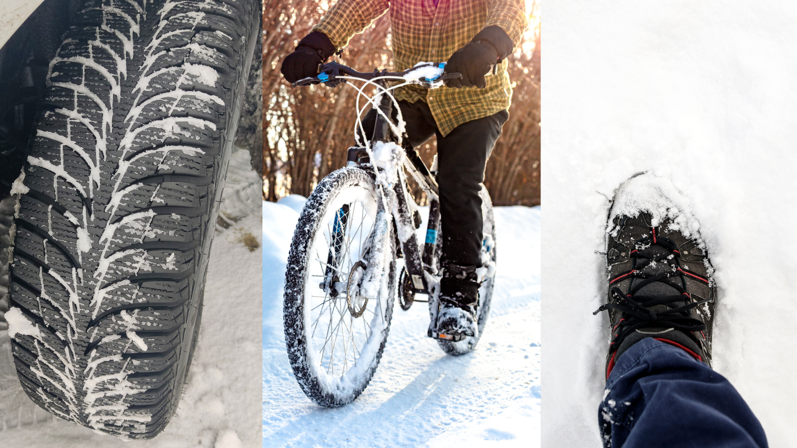 Tread on a car tire, bike tire and a shoe