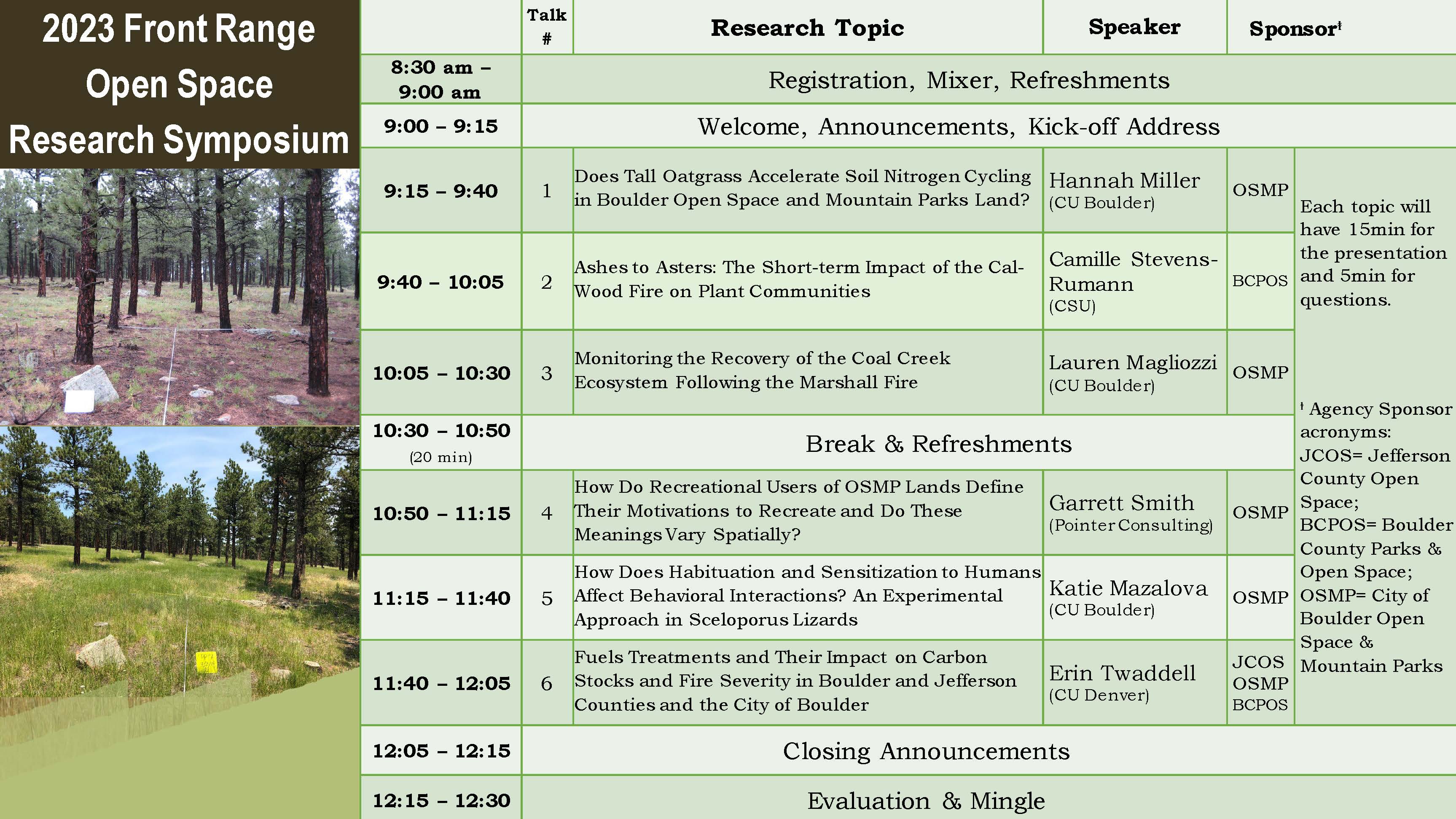 2023 Schedule Front Range Open Space Research Symposium