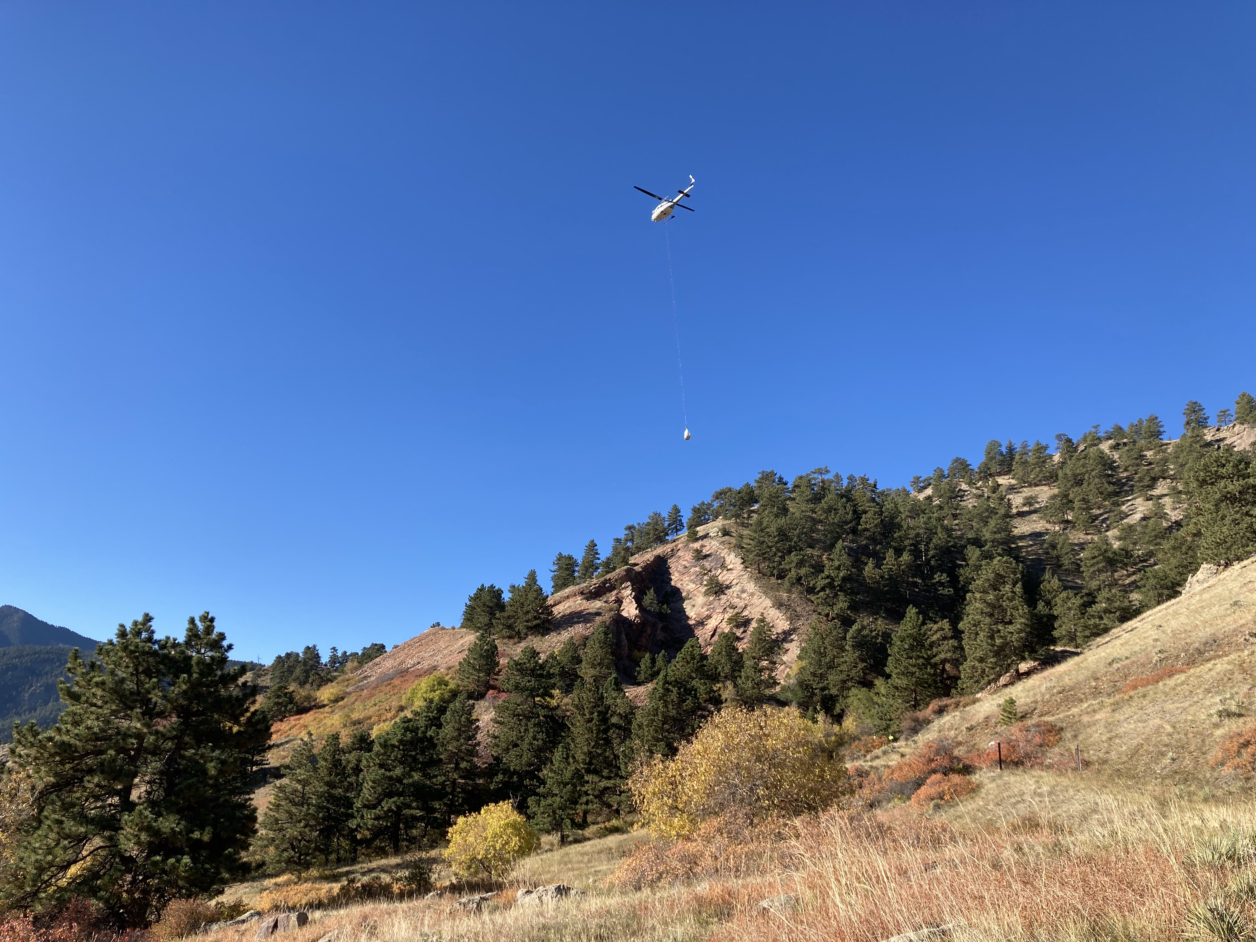 Helicopter helping with Mt. Sanitas trail work