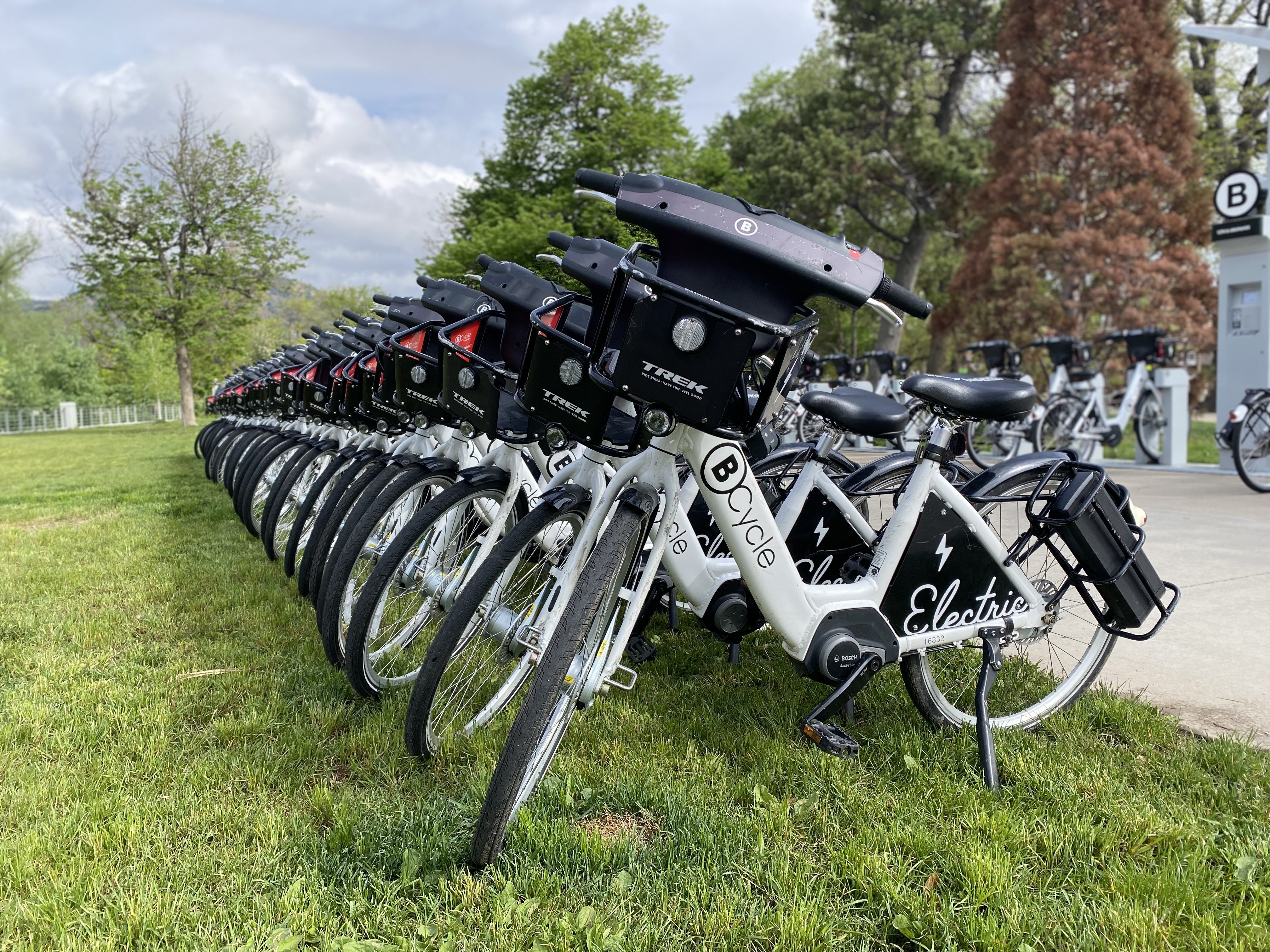 a row of e-bikes