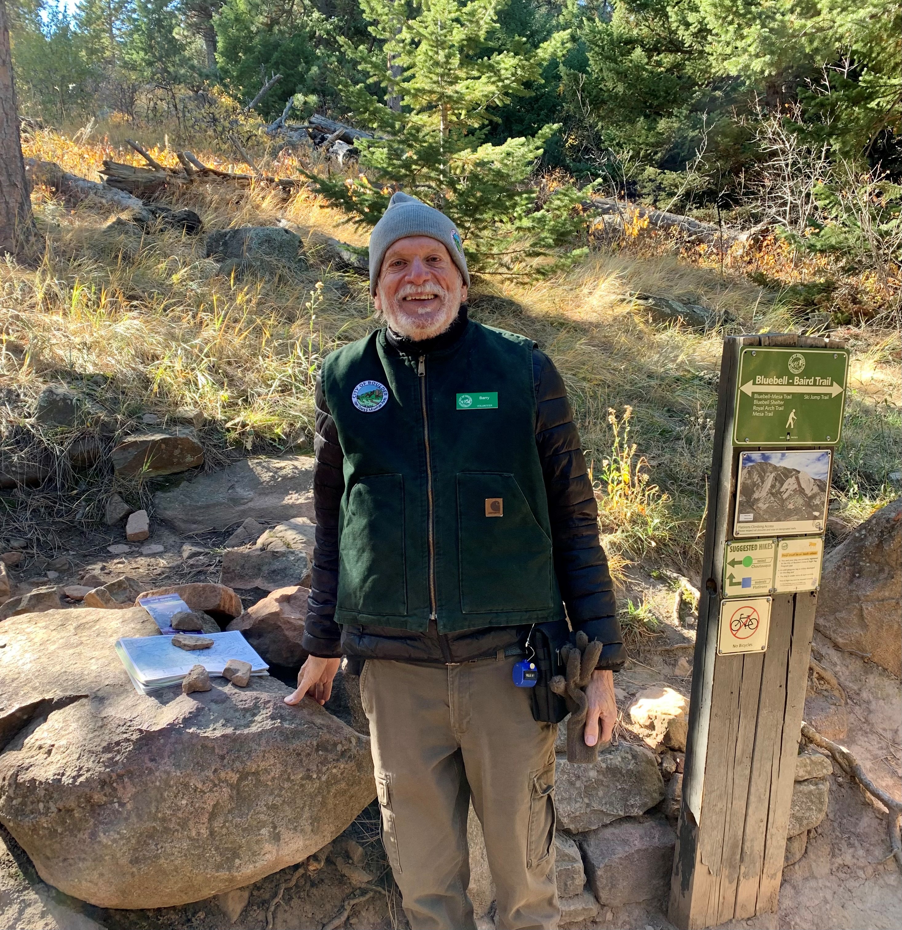 OSMP Volunteer Ambassador, Barry Gordon,, on a trail
