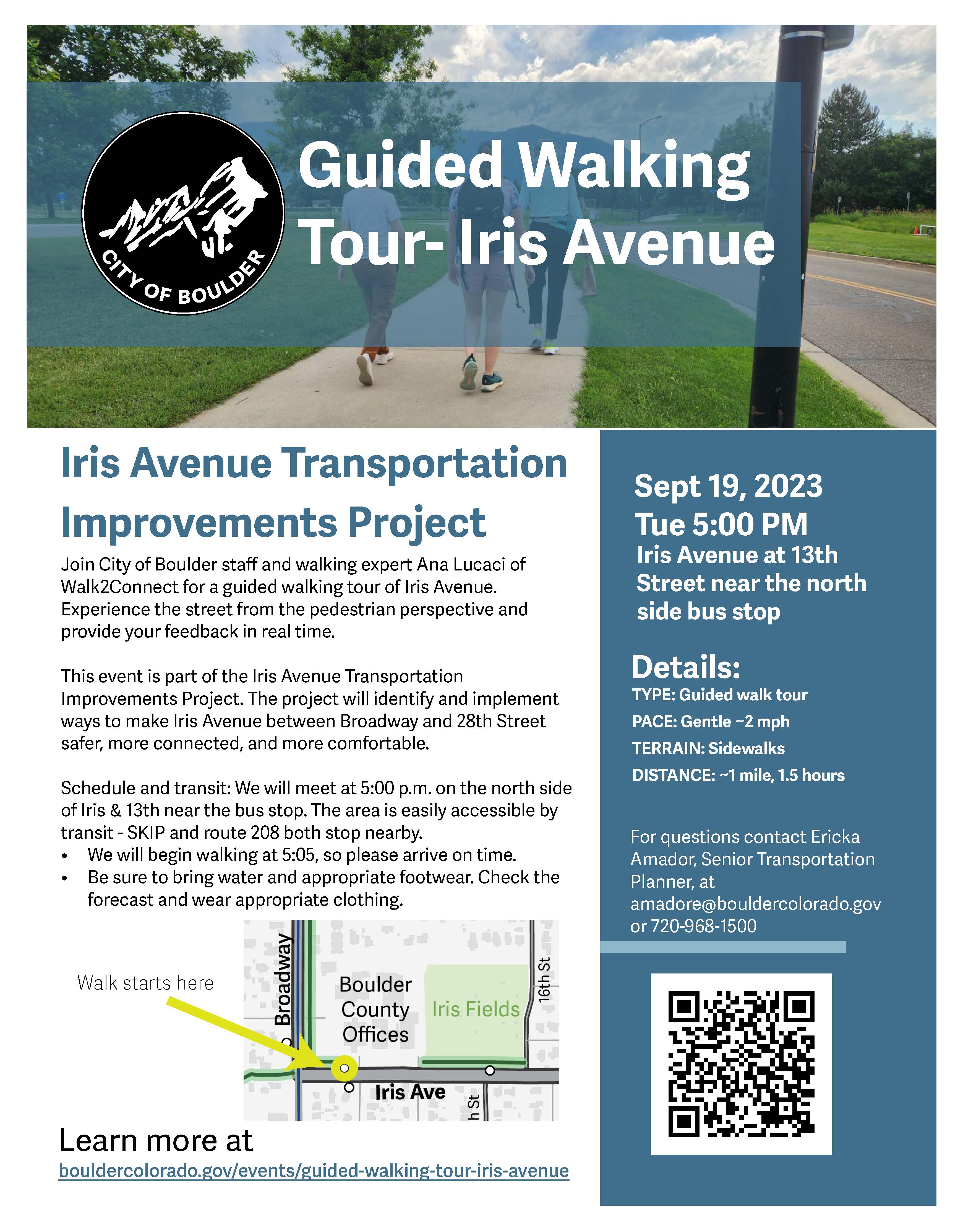 a flyer for the Iris Avenue walking tour