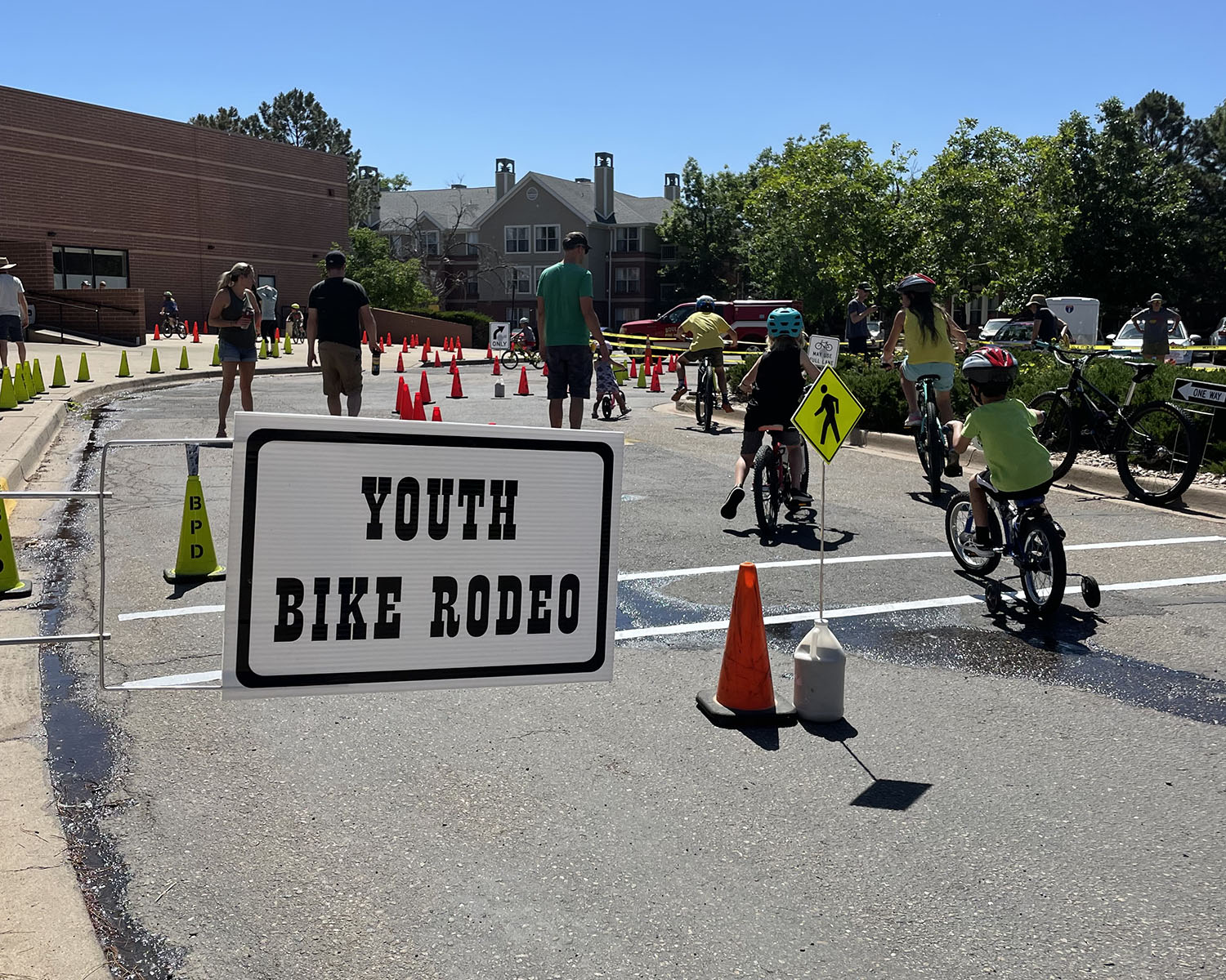 kids at a bike course near the Meadows Library