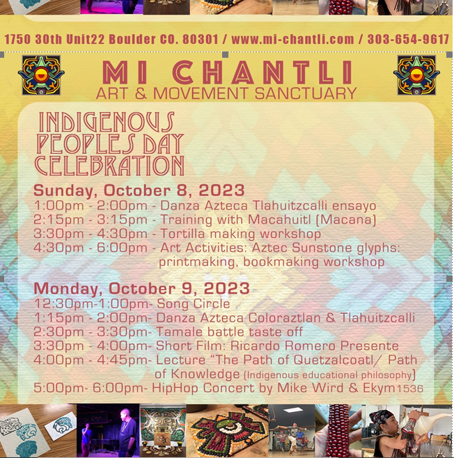 List of event for Indigenous Peoples Day events with Mi Chantli