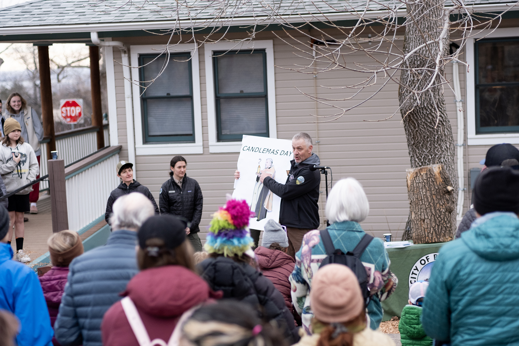 OSMP Rangers present information about Groundhog Day and Flatiron Freddy