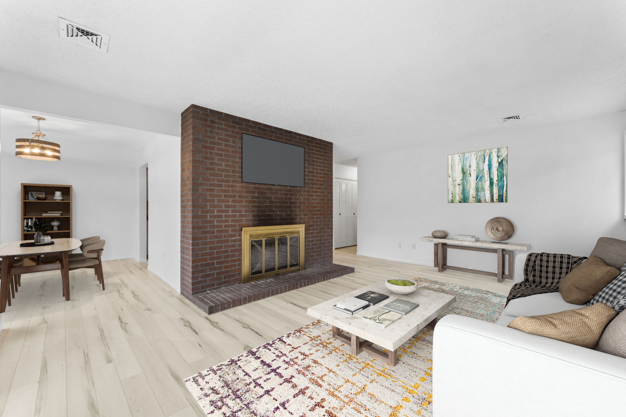 living room and dining with virtual staging