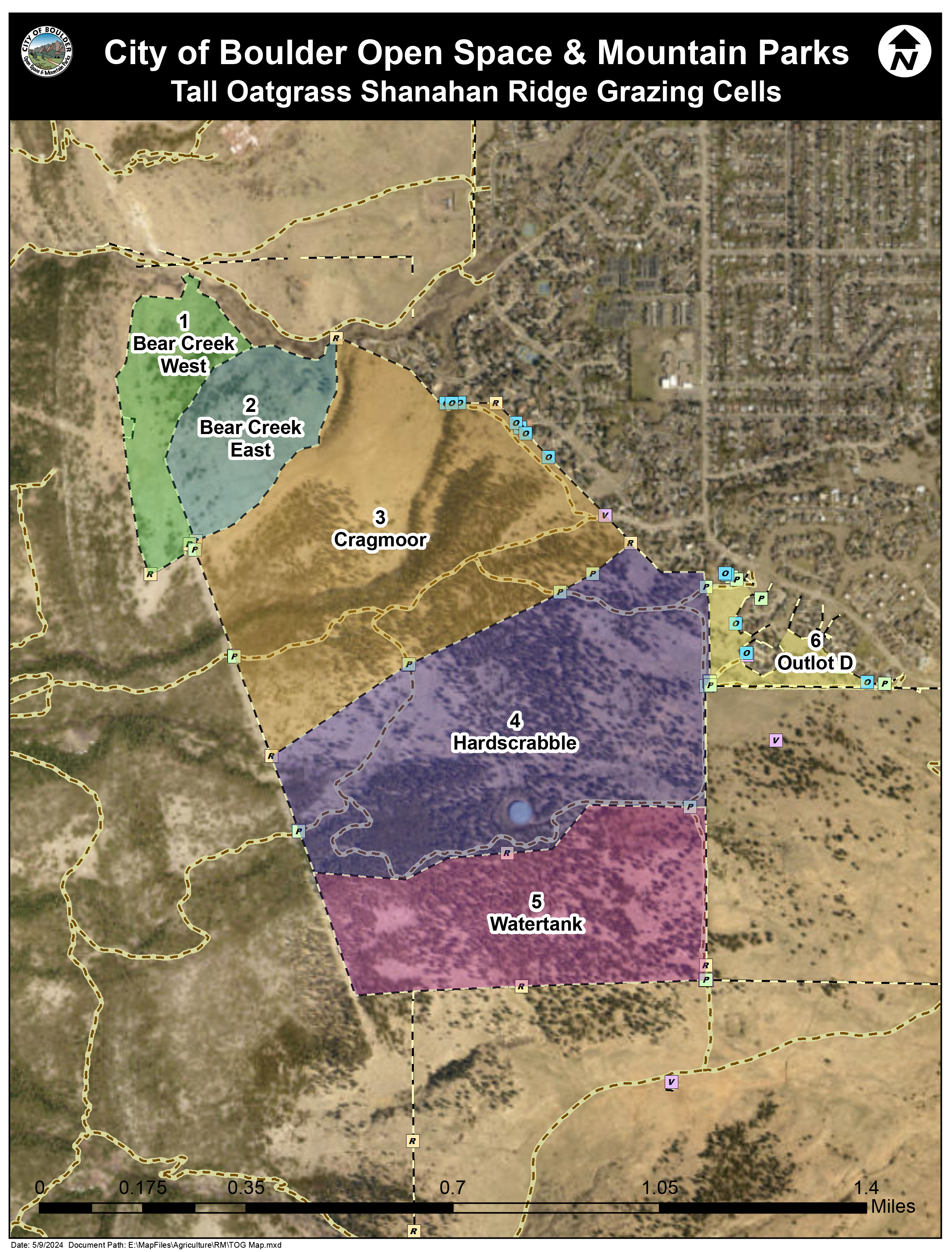 Map showing where cattle grazing will occur on Shanahan Ridge south of Boulder