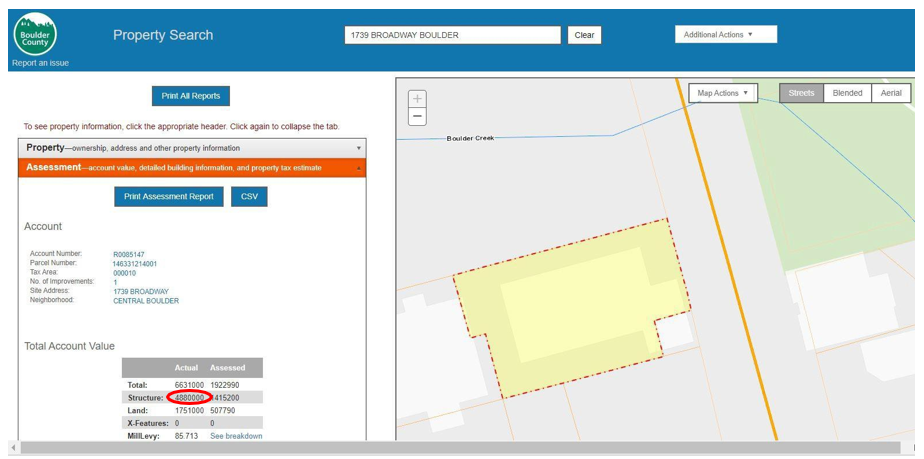 Boulder County Accessor’s Property Search interface
