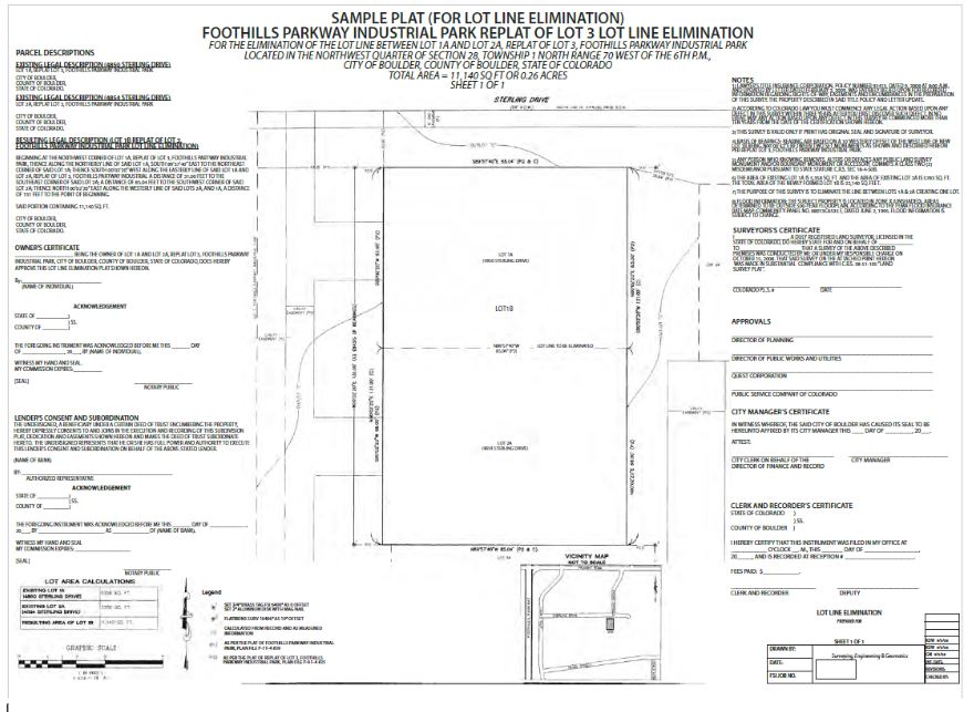 Sample plot for lot line elimination, including dimensions and other plot details