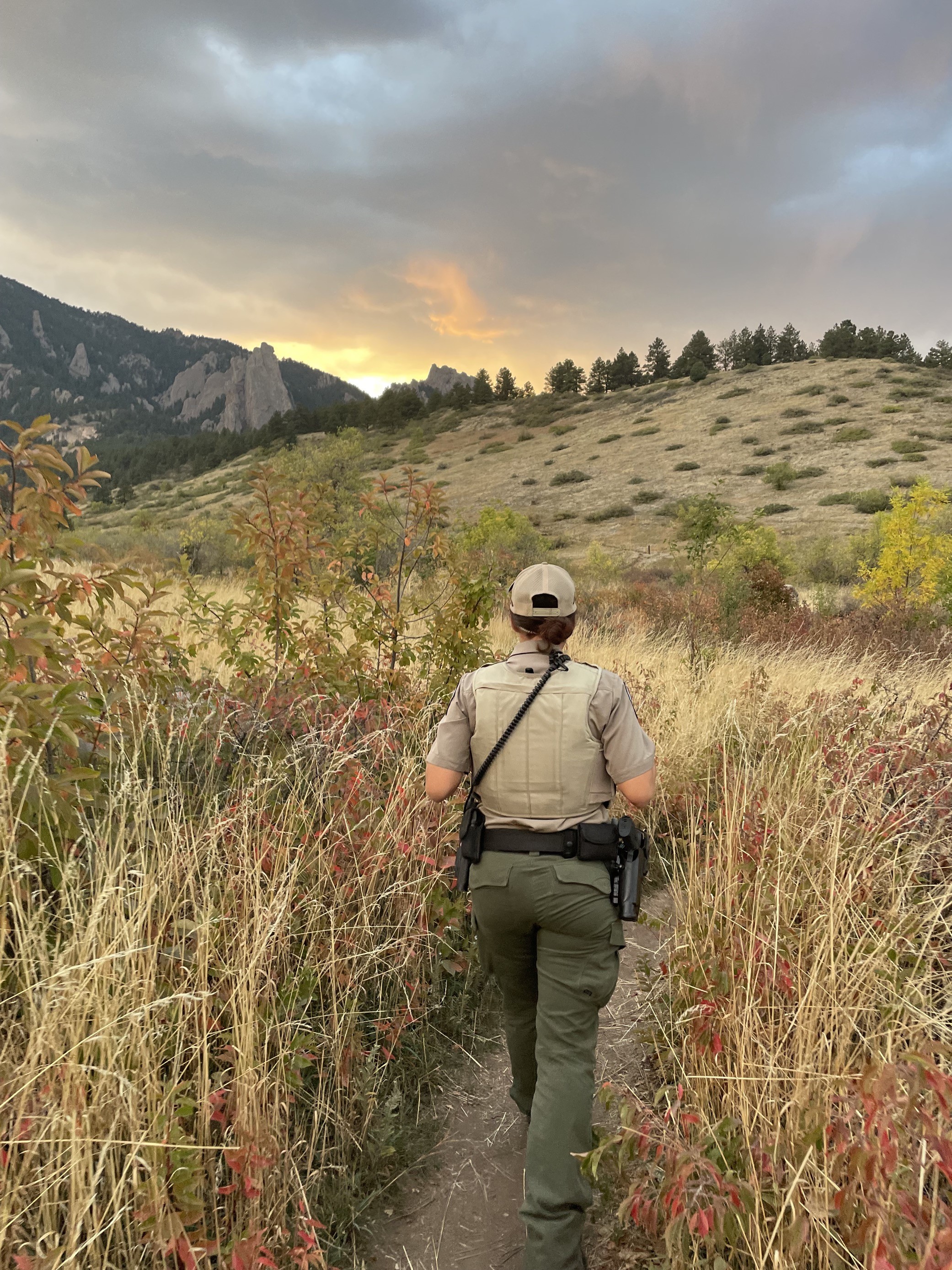 Ranger patrolling at Skunk Canyon during sunset.