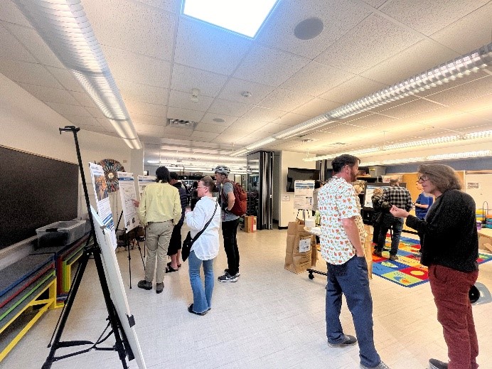 People gathered at an open house.