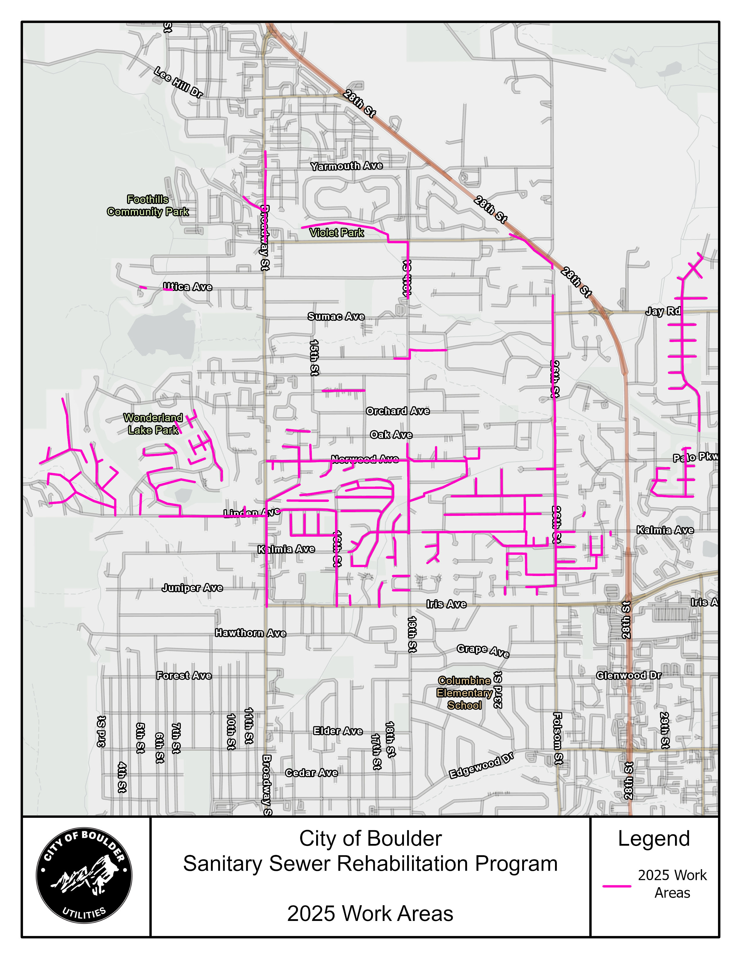 2025 map of sanitary sewer rehabilitation work