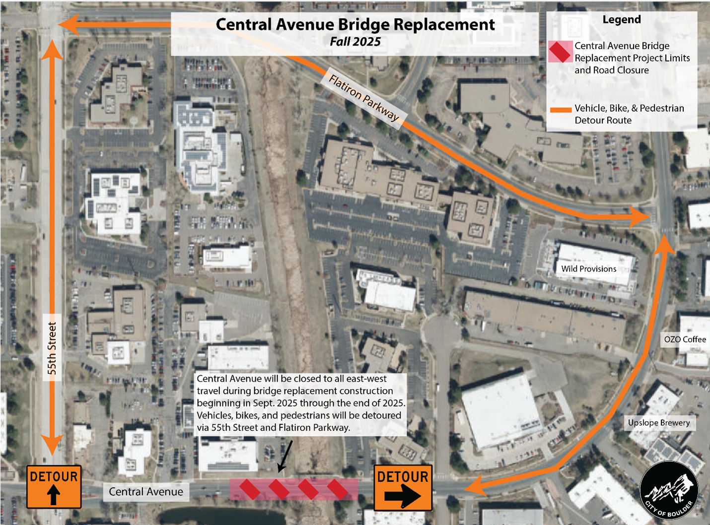 Central Avenue Bridge construction detour; details beneath Construction Impacts header on project webpage