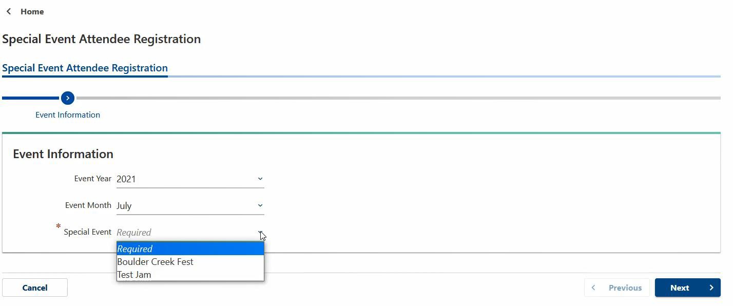 Use the drop-down icons to select the year and month of the event and then select the event.