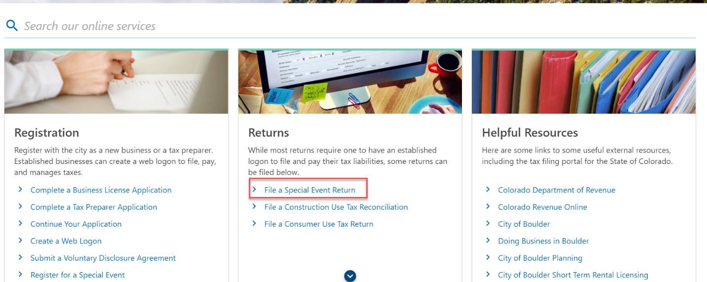 Under Returns, click File a Special Event Return