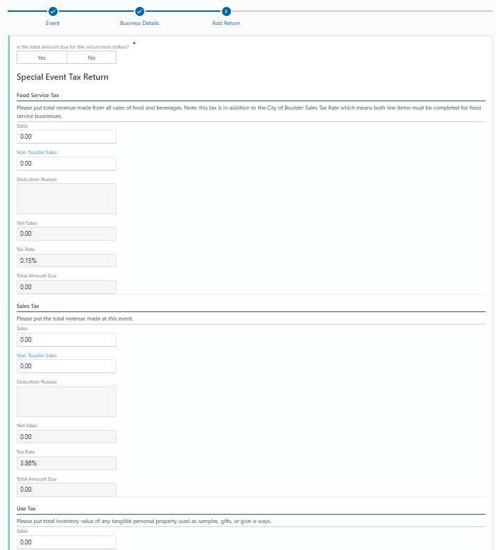 Example of a special event tax return