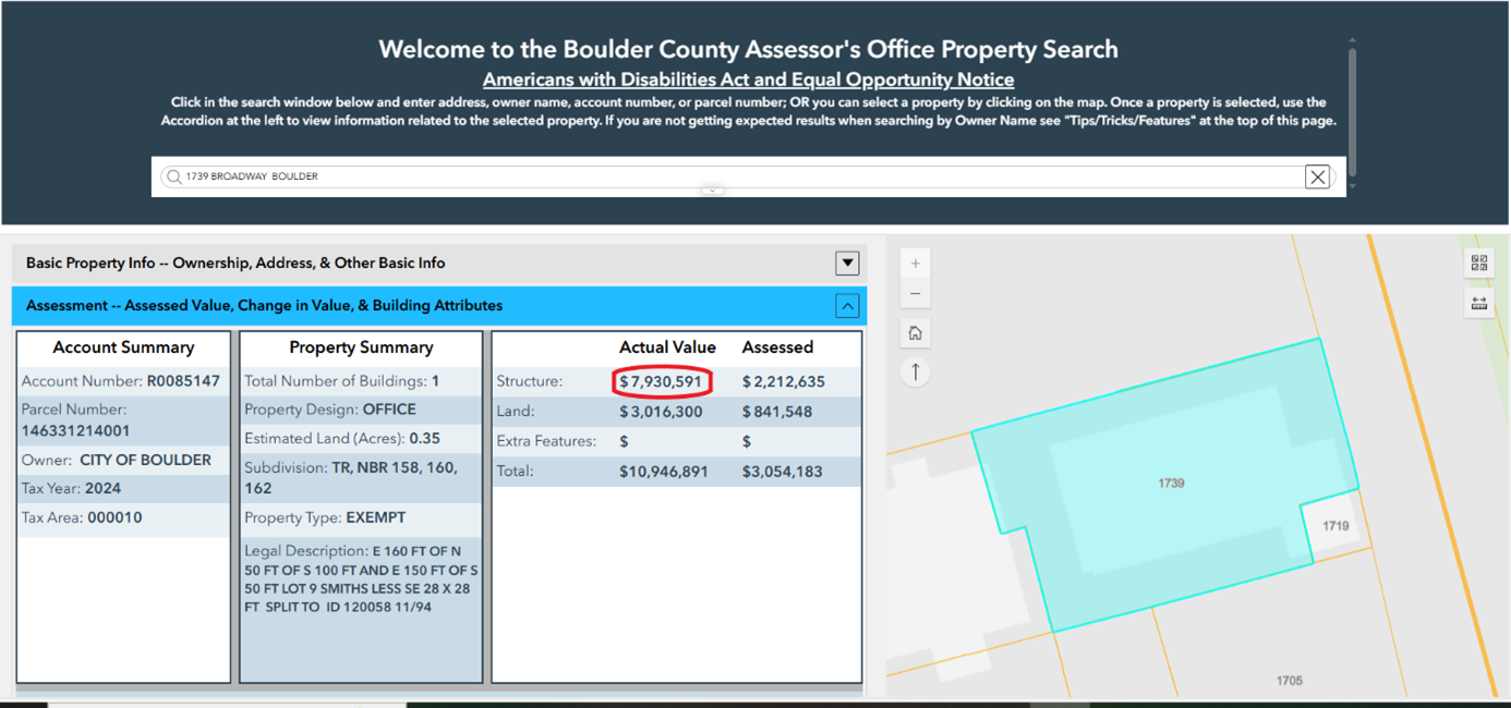 example of Boulder County Assessor Property Search
