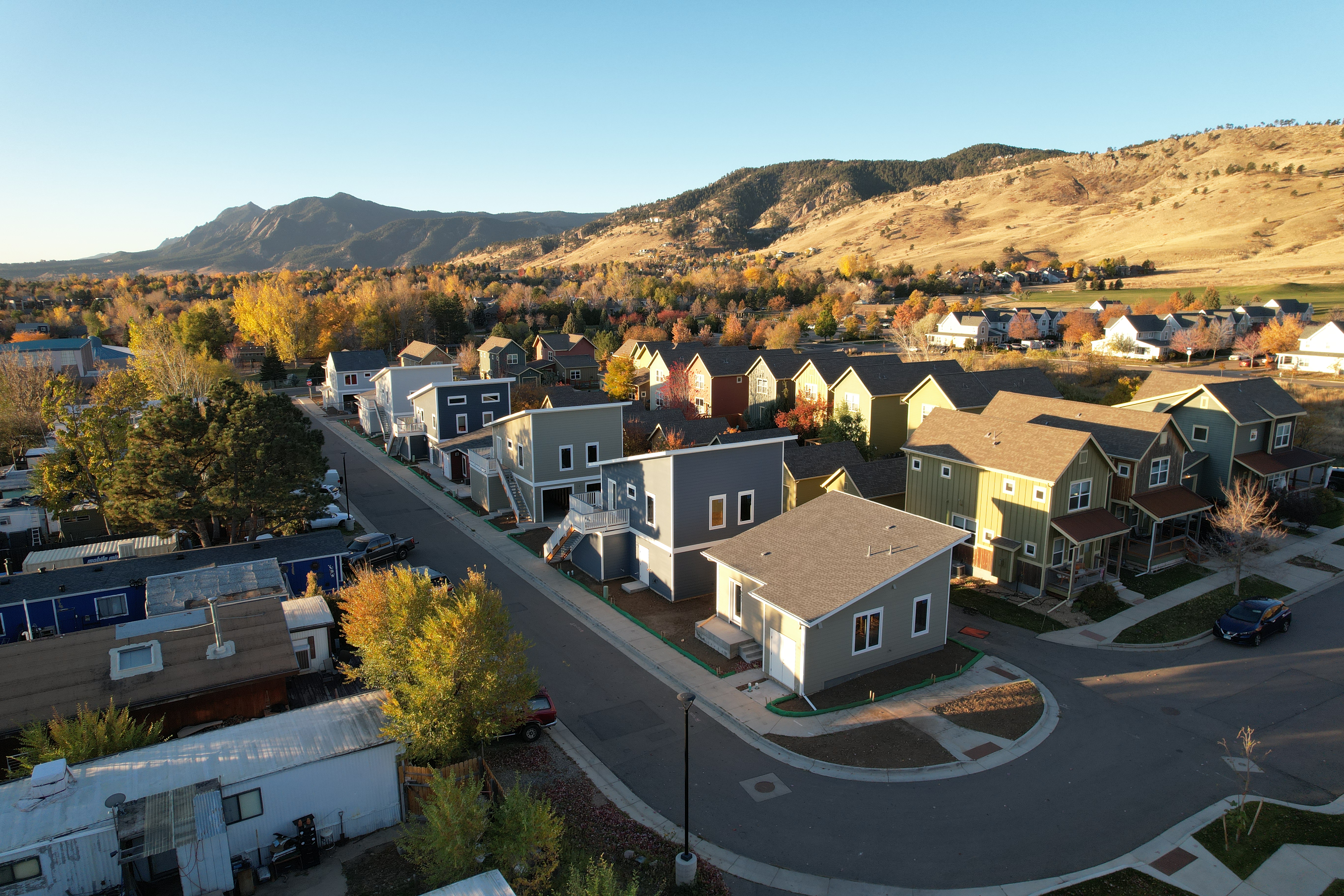 Drone shot of Ponderosa West Court looking southwest. 