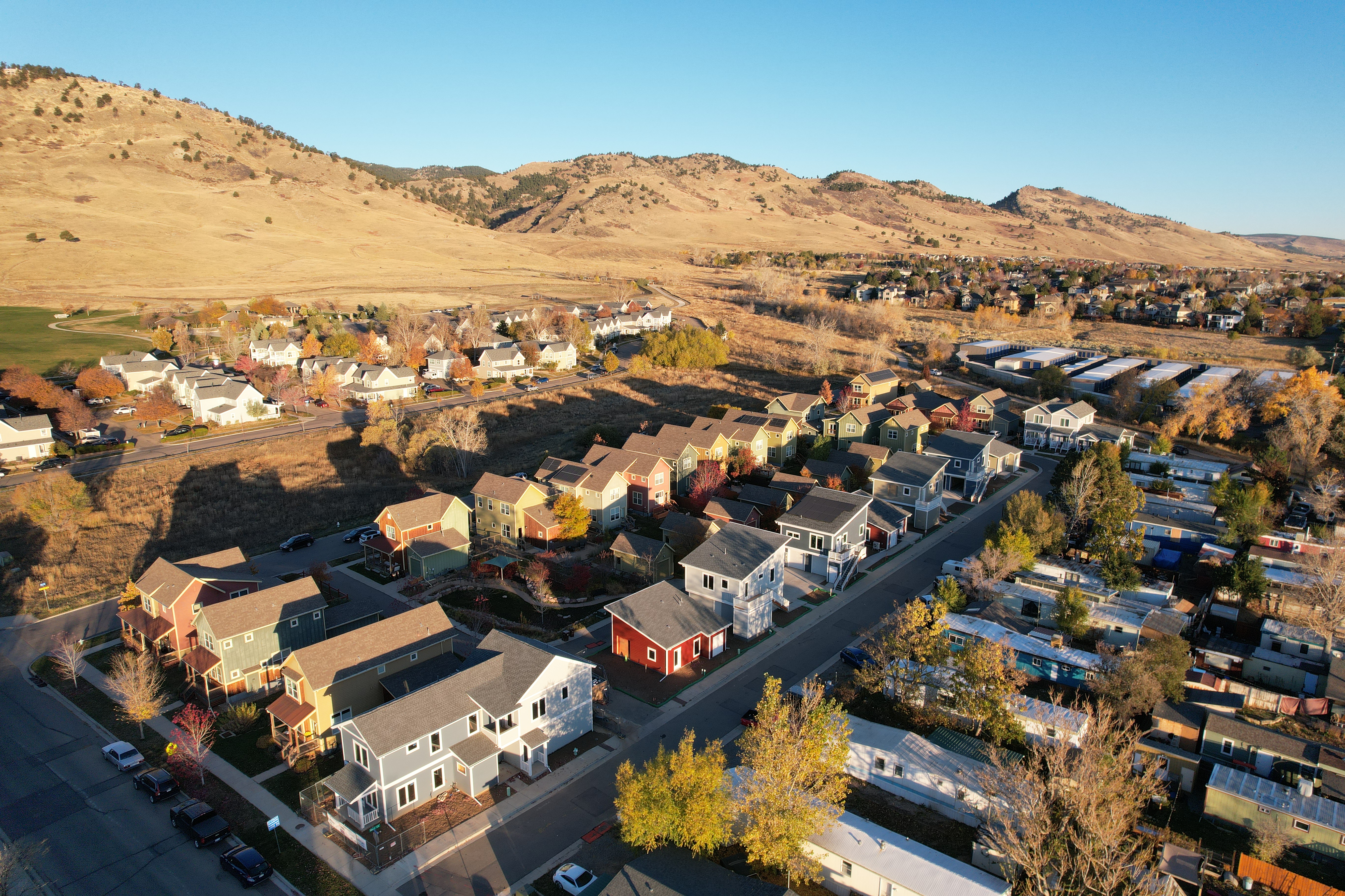 Drone shot of Ponderosa West Court looking northwest. 