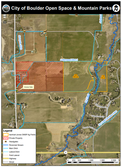 Map of the Jones Property, east of 75th St, and north of Arapahoe Road.