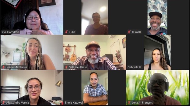 Zoom meeting screen with many smiling faces