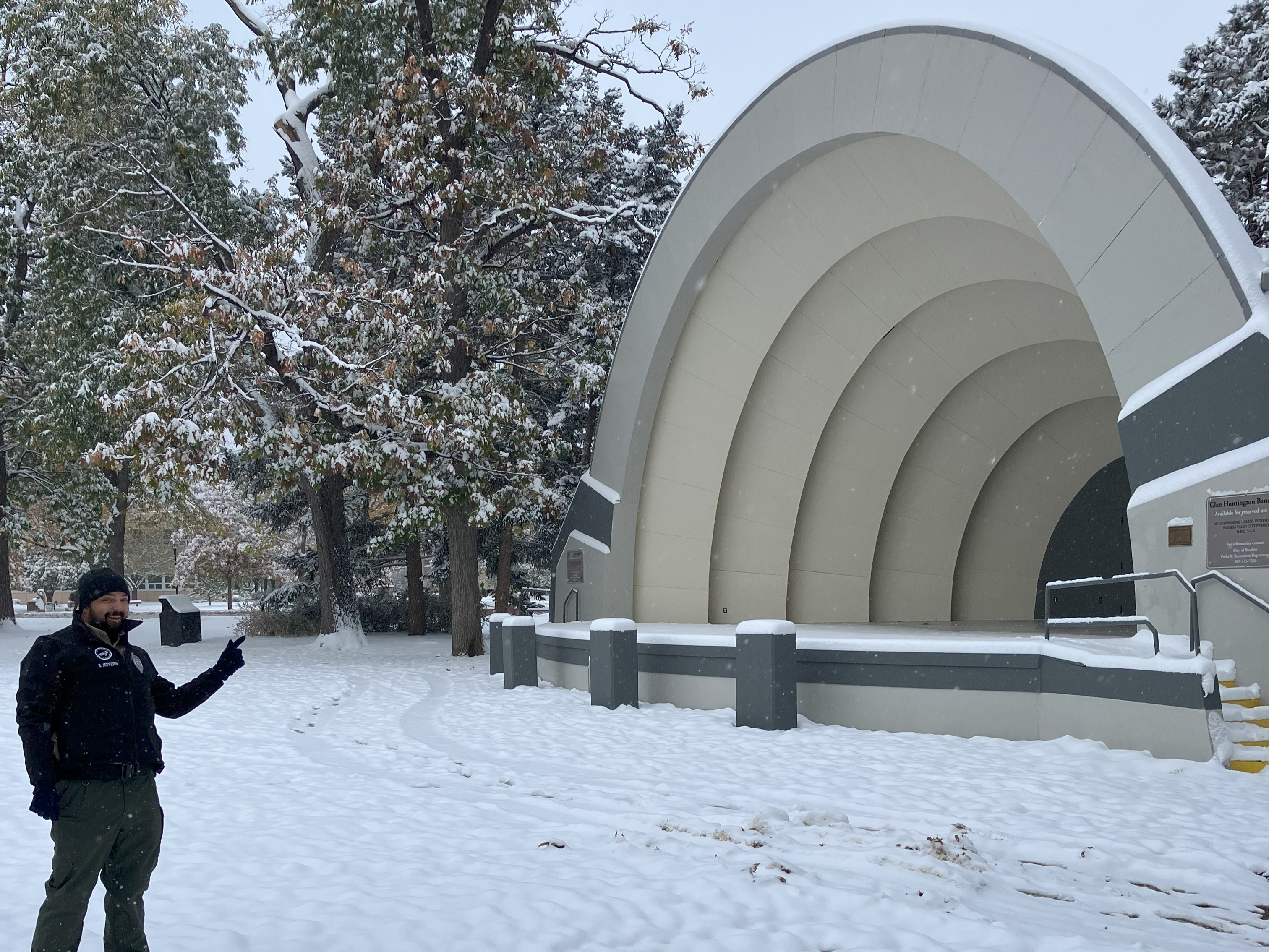 ranger in front of Boulder Bandshell