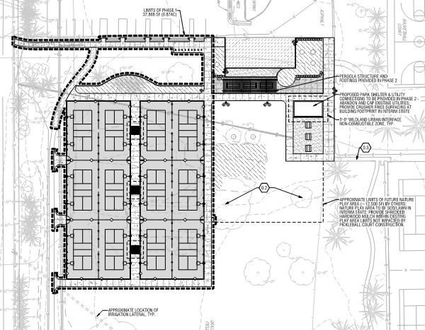Site Plan of Tom Watson Park showing limits of construction for phase 1.