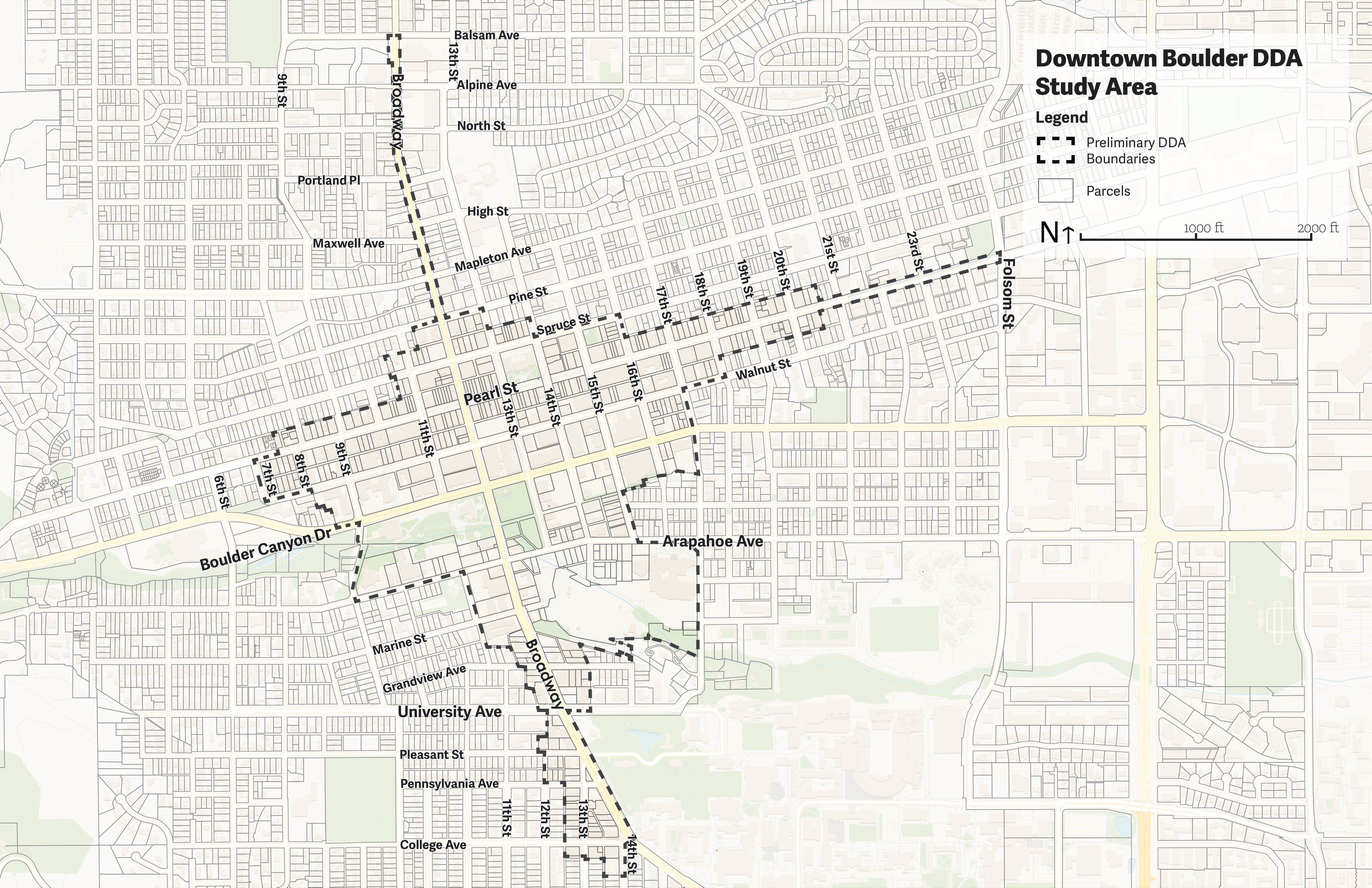 Map showing proposed boundaries of DDA study area