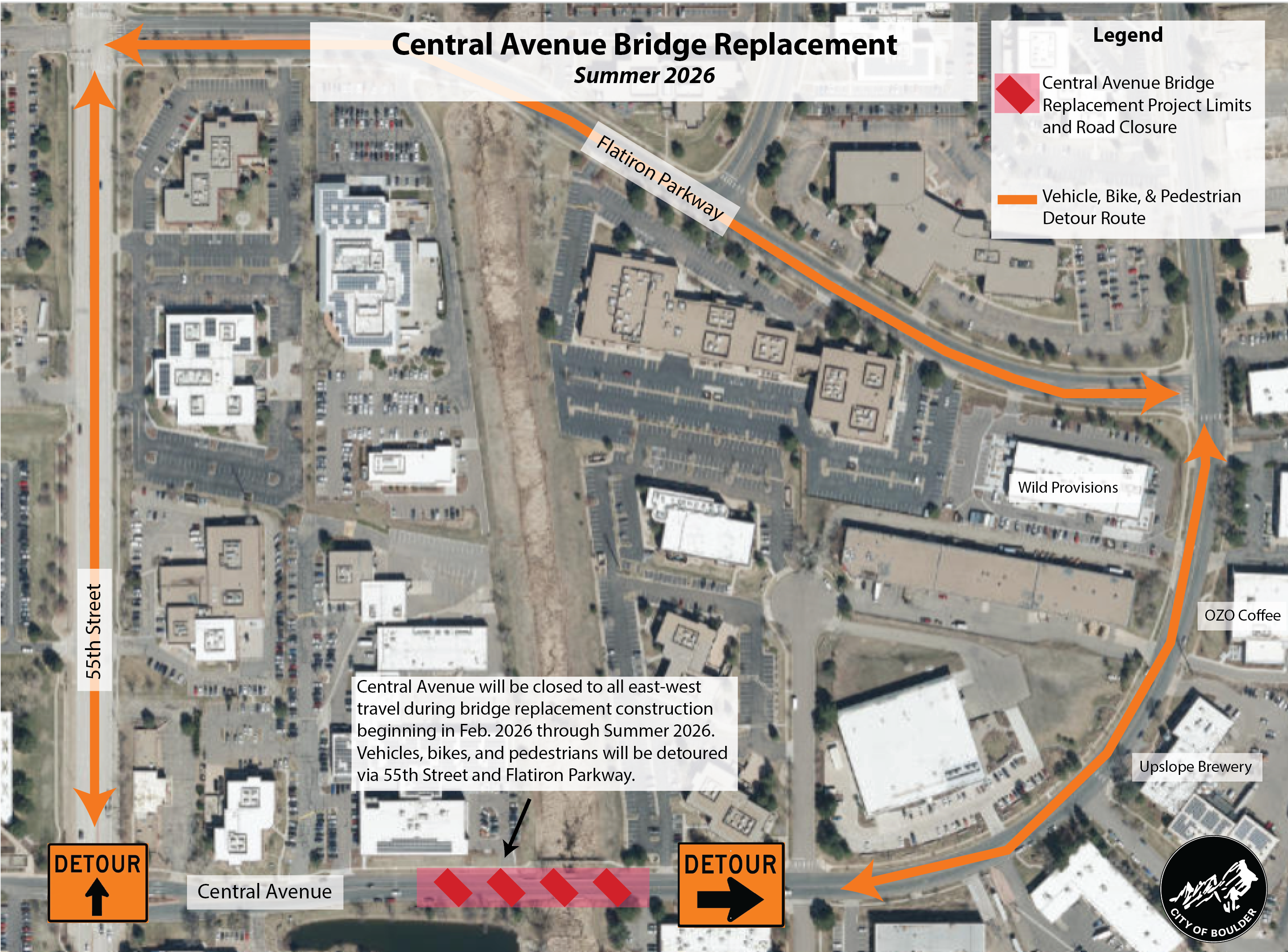 Central Avenue Bridge construction detour; details beneath Construction Impacts header on project webpage