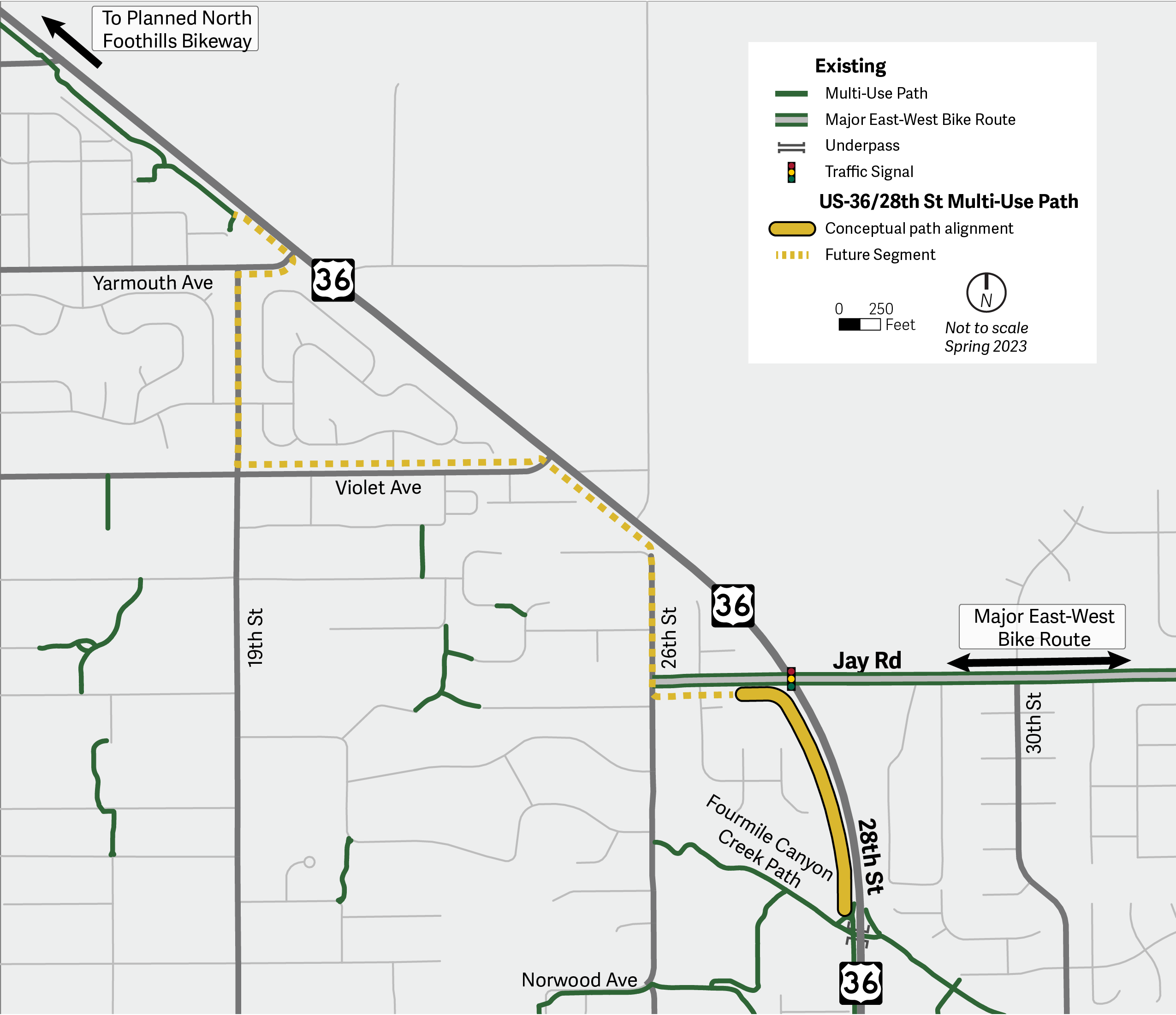 US 36 28th Street Context Map; street limits on project webpage