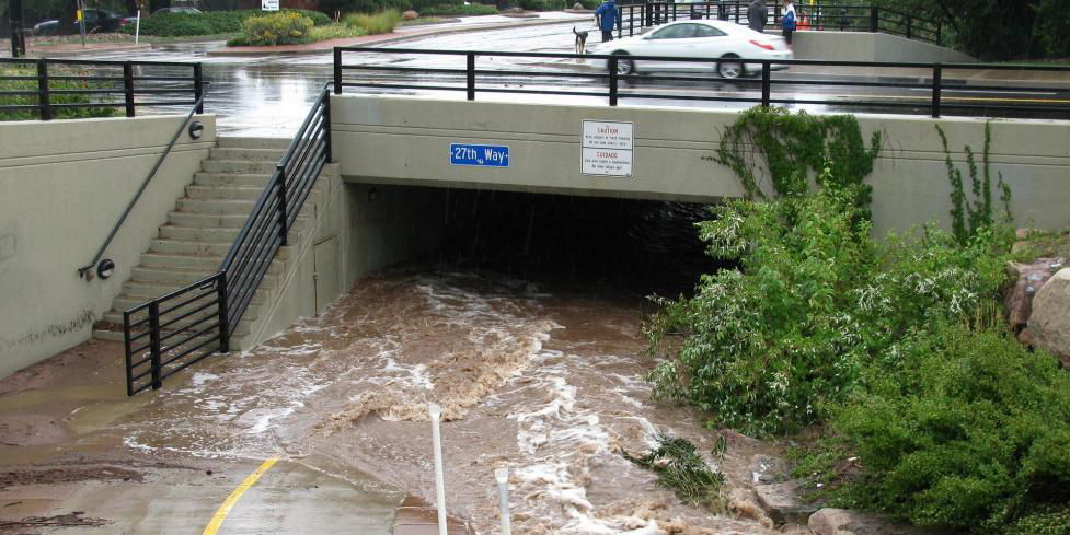 Water flooding a path. 