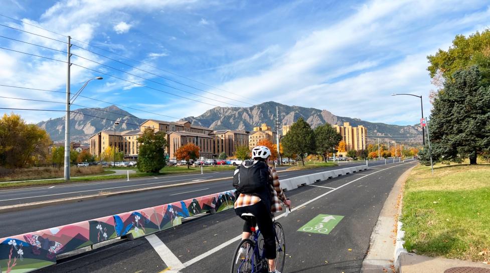 Cyclist in a protected bike lane