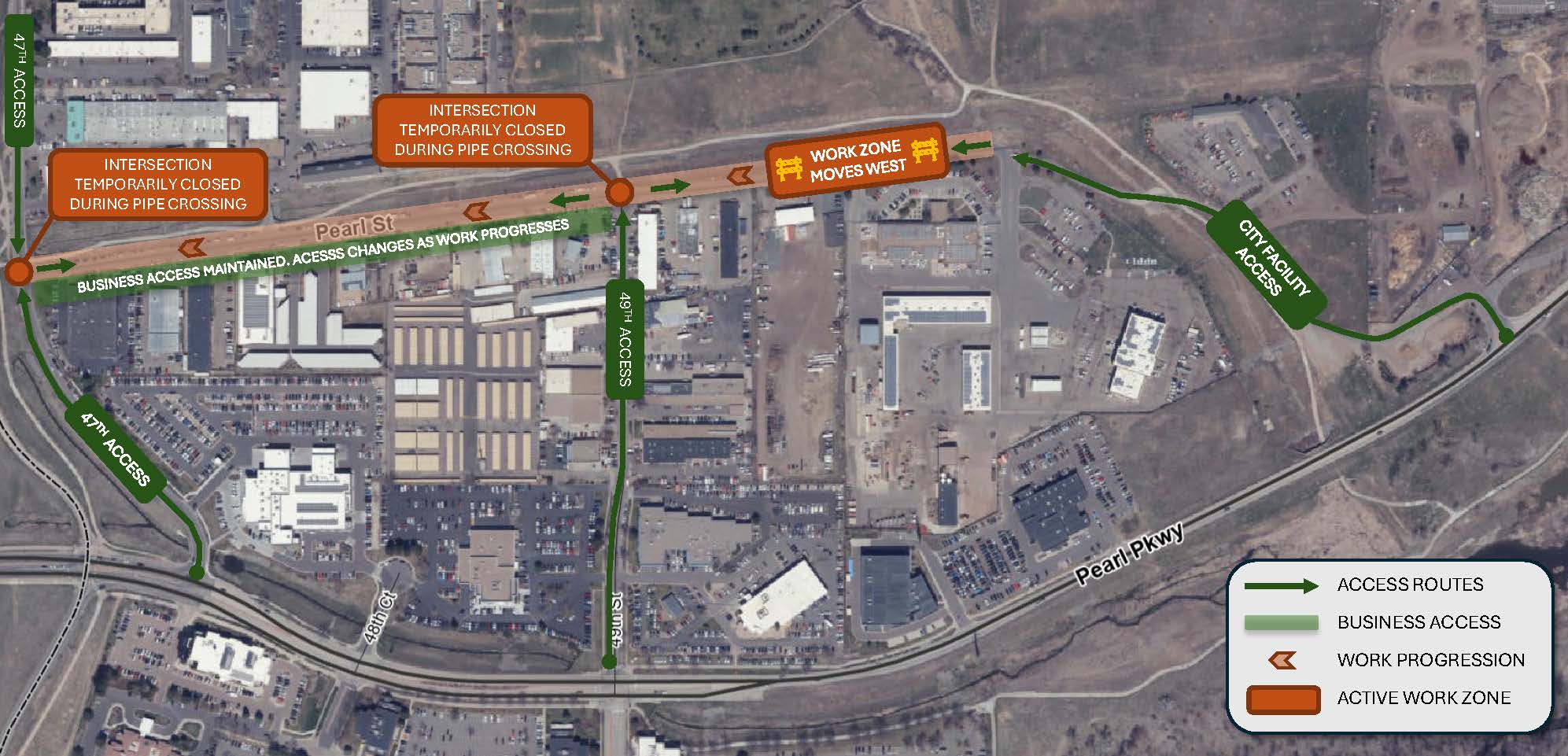 Map of the Goose Creek Trunk Sewer construction area along East Pearl Street