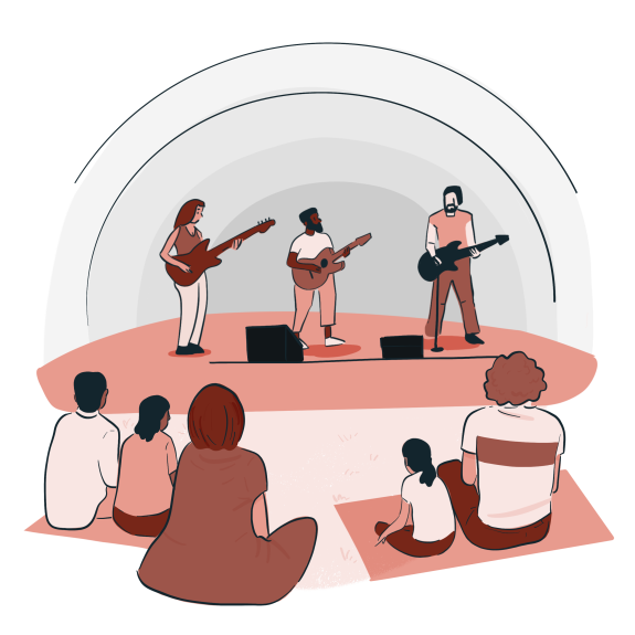 Illustration of a band playing for an audience 