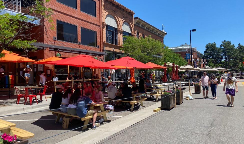 Boulder Business Recovery outdoor expansion - people eating outside