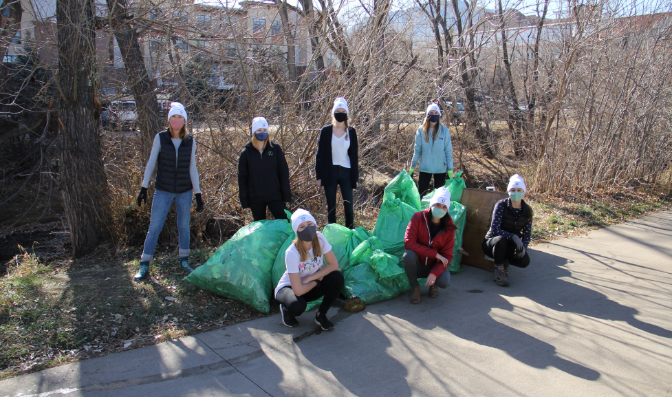Seven volunteers who collected trash