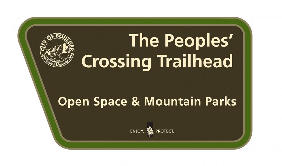 A picture of The Peoples' Crossing trailhead sign