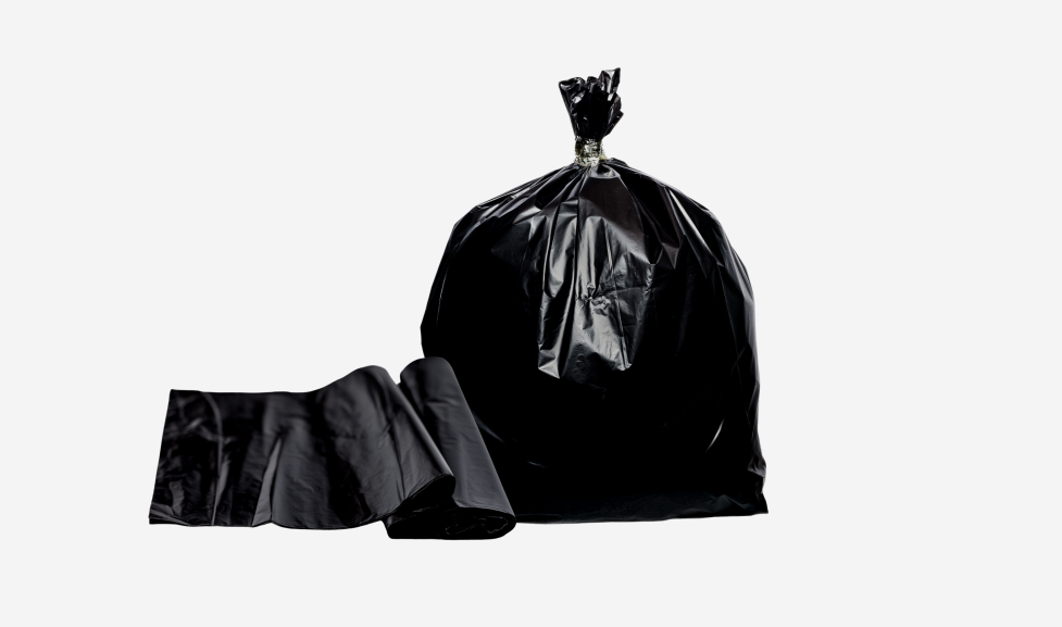 One full and one empty trash bag