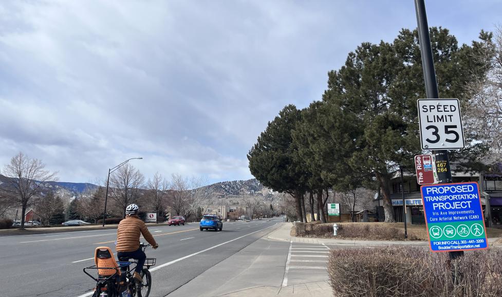A person biking down Iris Avenue