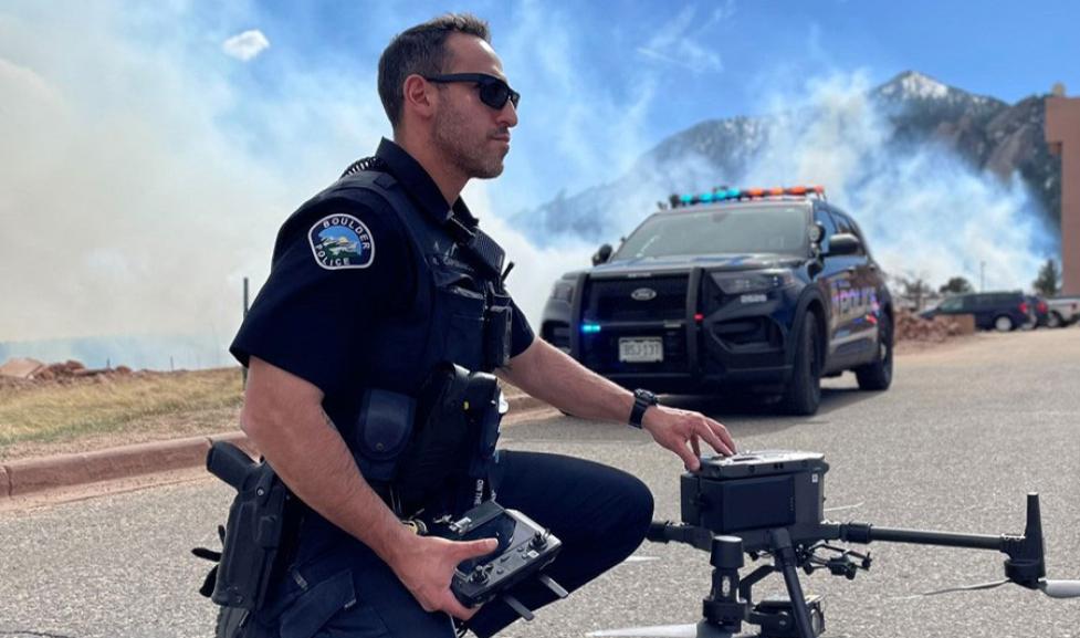Boulder PD officer preparing to launch a drone