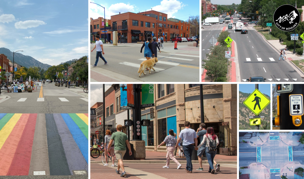 A collage of different crosswalks in Boulder